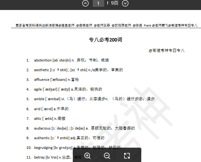英语专8必考200词汇
