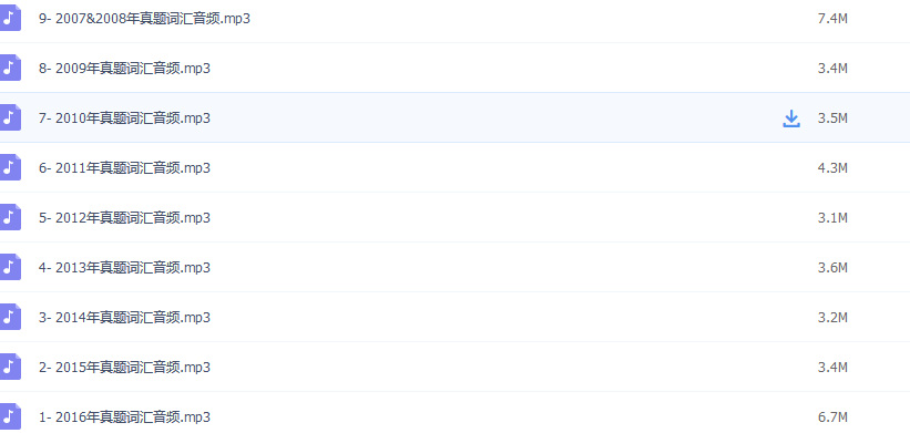 2007-2016英语专8真题词汇音频